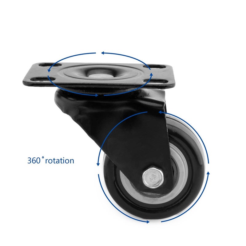 Bosney 4 PCS 15 inch Heavy Duty Caster Wheels Polyurethane PU Rubber Swivel Casters with Top Plate Strong Bearing Total 400lb Quite Mute NonMarking Locking Stem Casters Black 15 - Image 5