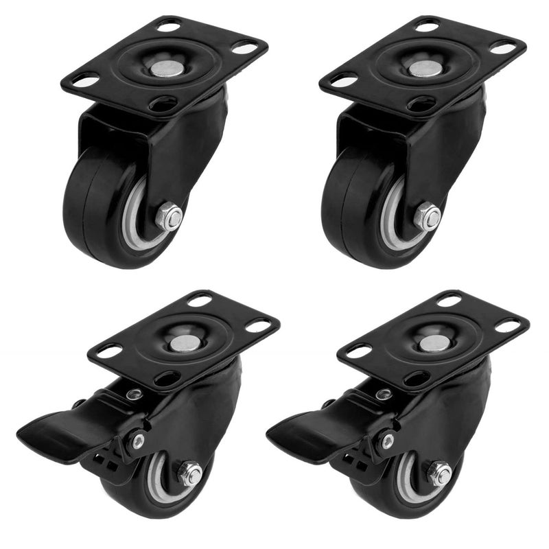 Bosney 4 PCS 15 inch Heavy Duty Caster Wheels Polyurethane PU Rubber Swivel Casters with Top Plate Strong Bearing Total 400lb Quite Mute NonMarking Locking Stem Casters Black 15 - Image 1