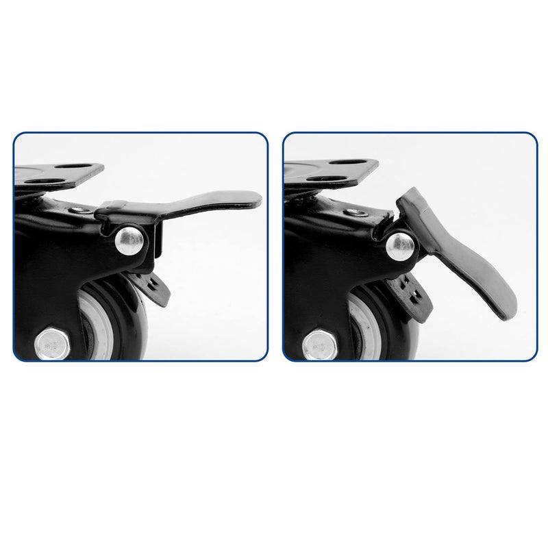 Bosney 4 PCS 15 inch Heavy Duty Caster Wheels Polyurethane PU Rubber Swivel Casters with Top Plate Strong Bearing Total 400lb Quite Mute NonMarking Locking Stem Casters Black 15 - Image 3