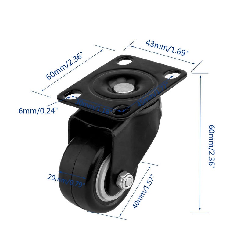 Bosney 4 PCS 15 inch Heavy Duty Caster Wheels Polyurethane PU Rubber Swivel Casters with Top Plate Strong Bearing Total 400lb Quite Mute NonMarking Locking Stem Casters Black 15 - Image 2