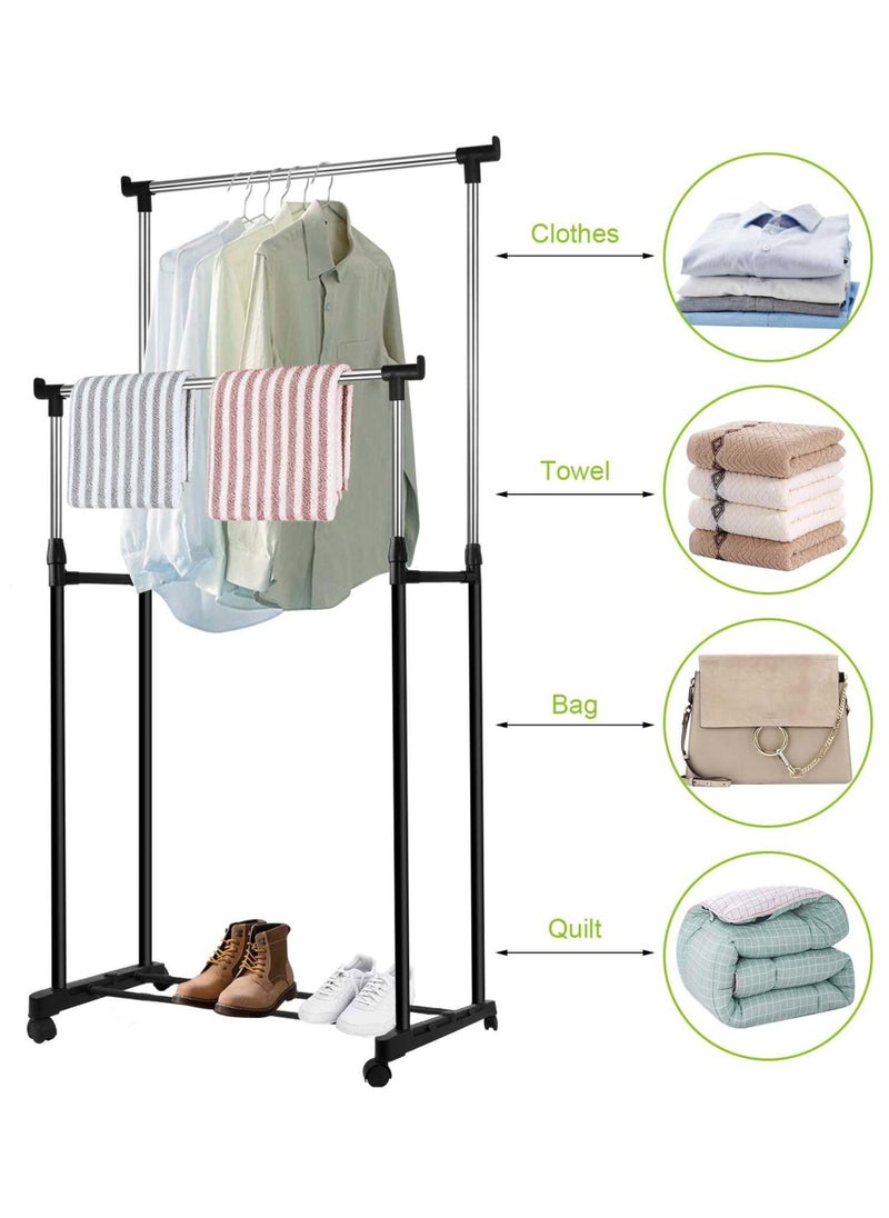 Premium Double Extendable Garment Rack Drying Rack - Sturdy, Adjustable, Versatile, Space-Saving, Heavy-Duty, and Stylish Laundry Organizer
