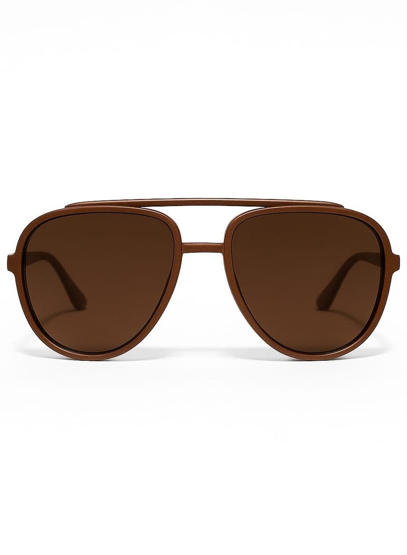 RETRO Men's Classic Aviator Sunglasses – Brown Frame with Dark Lenses, UV400 Protection, Lightweight Metal Design for Everyday Style