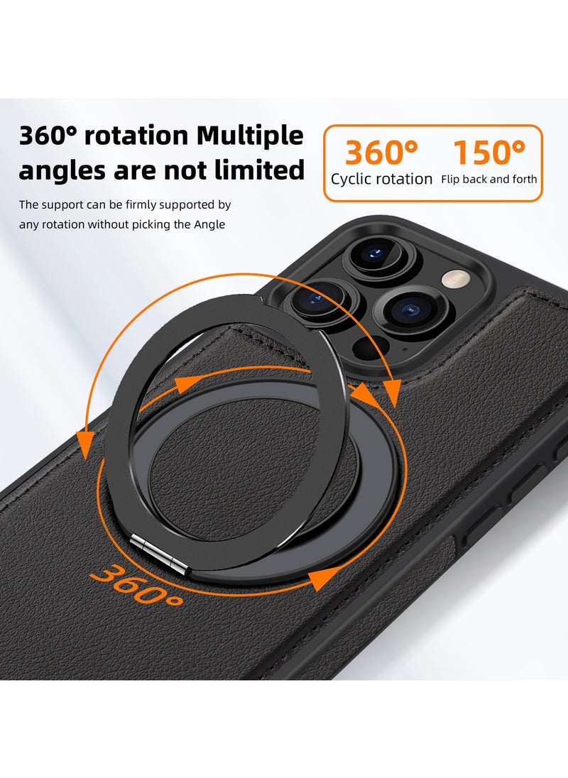 ICARLUS For iPhone 16 Pro PU Leather+PC+TPU Phone Cover Ring Kickstand Magnetic Phone Case - Black  - Image 2