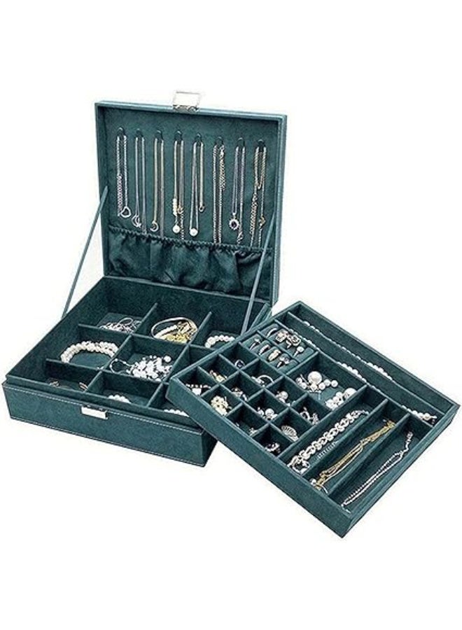 Procase Jewellery Box Organiser, Jewellery Box with 2 Tiers, Gift Jewellery Box Jewellery Storage Jewellery Box with Removable Divider for Earrings, Bracelets, Rings, Necklaces - Green - Image 1