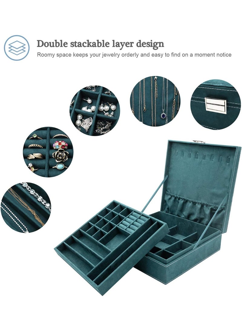 Procase Jewellery Box Organiser, Jewellery Box with 2 Tiers, Gift Jewellery Box Jewellery Storage Jewellery Box with Removable Divider for Earrings, Bracelets, Rings, Necklaces - Green - Image 2