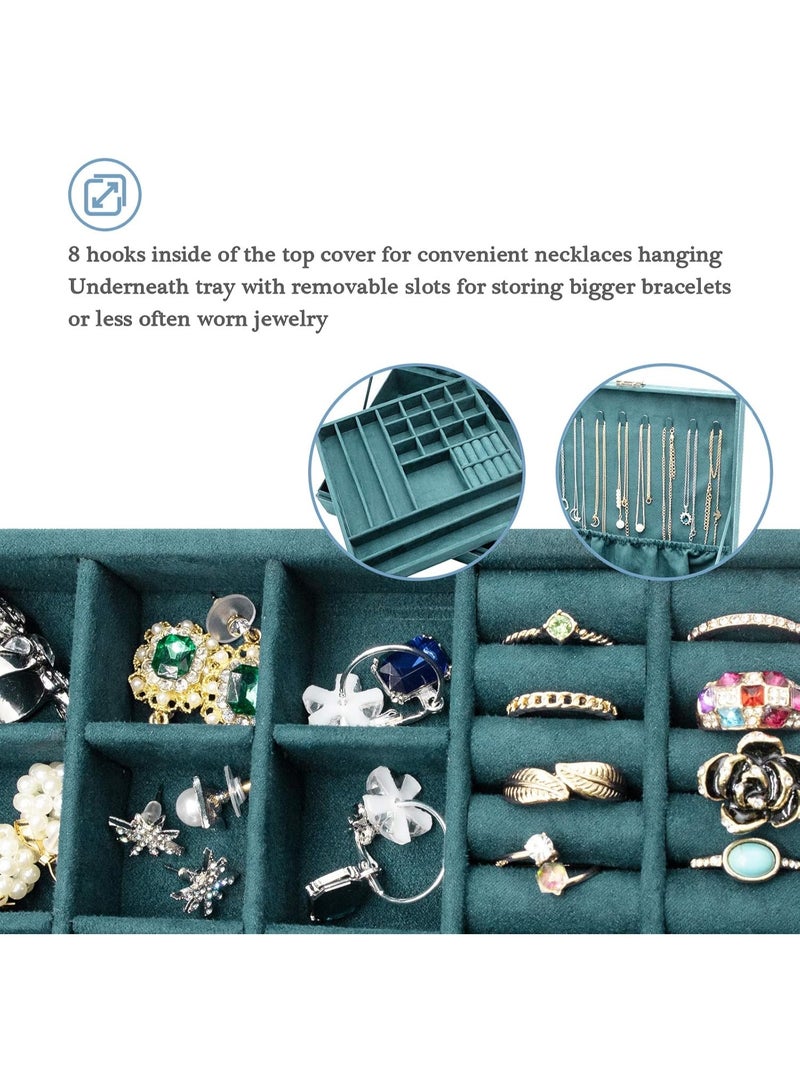 Procase Jewellery Box Organiser, Jewellery Box with 2 Tiers, Gift Jewellery Box Jewellery Storage Jewellery Box with Removable Divider for Earrings, Bracelets, Rings, Necklaces - Green - Image 5