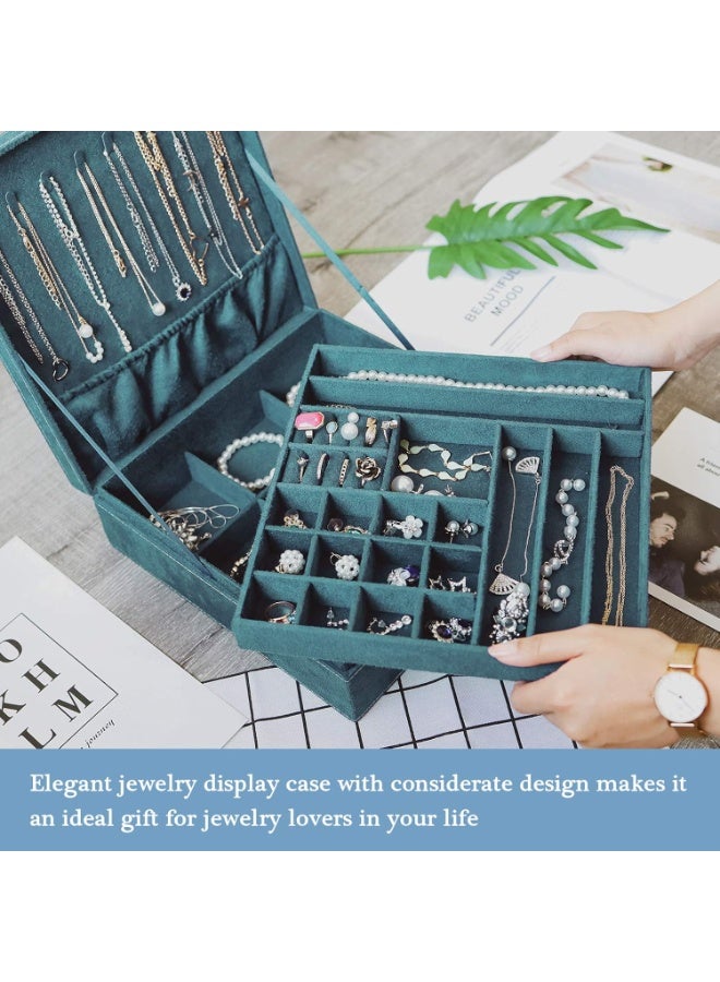Procase Jewellery Box Organiser, Jewellery Box with 2 Tiers, Gift Jewellery Box Jewellery Storage Jewellery Box with Removable Divider for Earrings, Bracelets, Rings, Necklaces - Green - Image 4