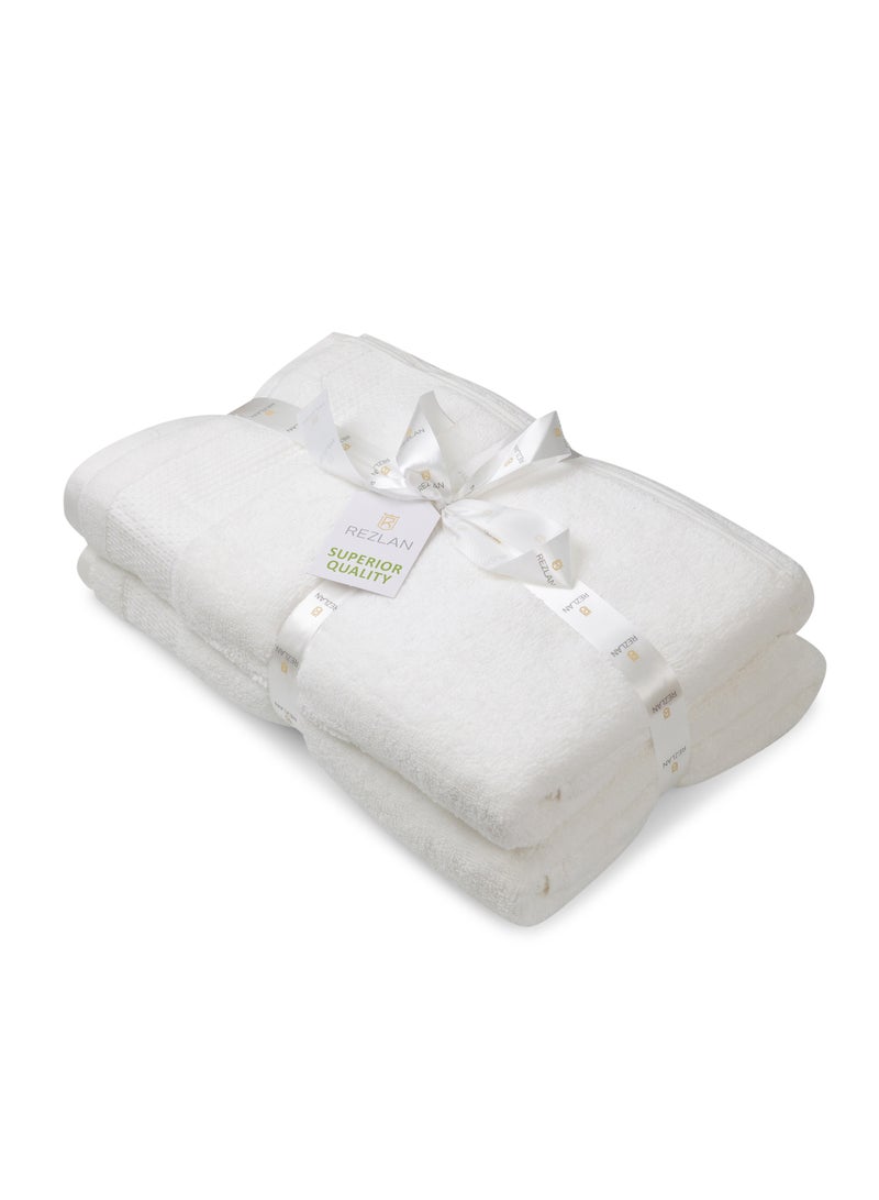 REZLAN UAE REZLAN 2-Piece Luxury Bath Towel Set - 100% Premium Cotton (70x144 cm / 27x57 inches) - WHITE  - Image 2