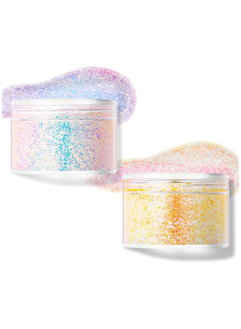 SYOSI Body Glitter Gel, Face Glitter Cosmetic, Reflective Chunky Cosmetic Glitter for Face Body Hair and Lip, Holographic Mermaid Glitter, Cosmetic Glitter Face and Body Gel for Festival (2PCS) - Image 1