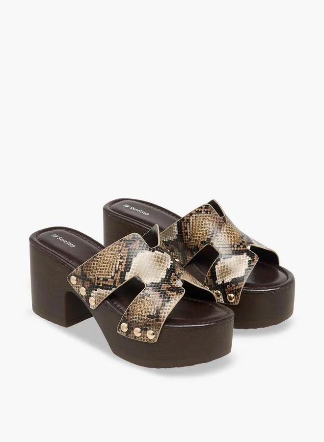 شور ستيب Women Stud Embellished Metallic Platform Heel Sandals