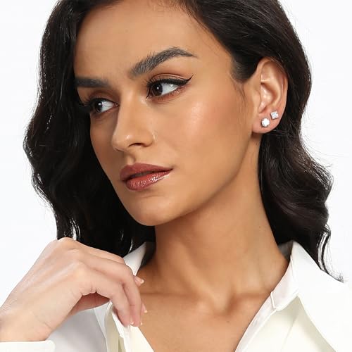 MDFUN 6 Pairs Earrings Set for Men 316L Stainless Steel 3/5/7mm CZ Round and Princess Square Ear Piercing Studs Hypoallergenic Jewelry (white) - Image 3
