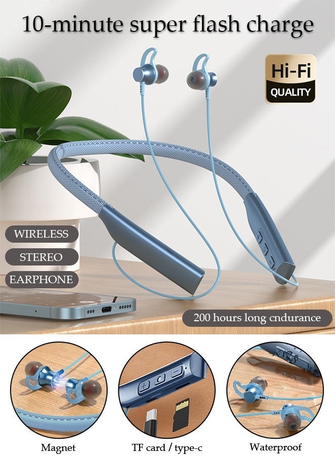 Wireless Bluetooth Headphones Neckband with Retractable Earbuds Noise Cancelling Sweatproof Earphones with Mic - Image 1
