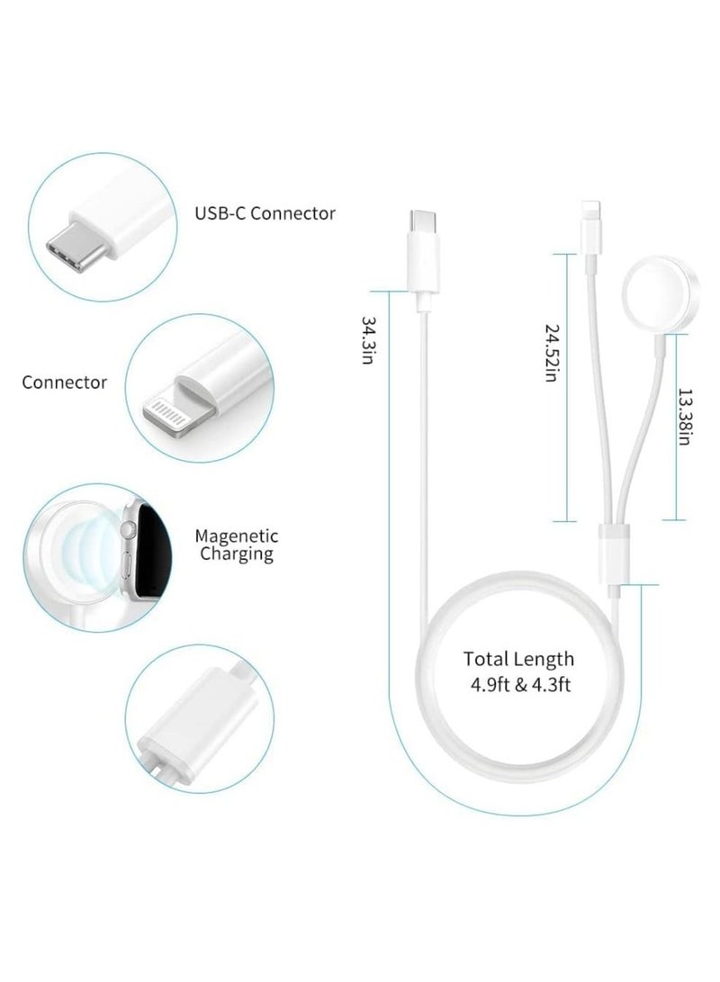 Excefore شاحن ساعة USB C، كابل شحن مغناطيسي، 4.9 قدم/2 متر، شاحن ساعة iPhone 2 في 1 لسلسلة Apple Watch SE/8/7/6/5/4/3/2/1 iPhone 14/13/12/11 Pro/Pro Max/XS Max/XS/XR - Image 3