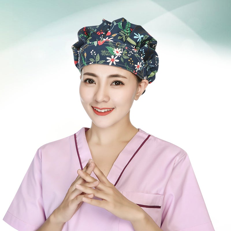 1PC Delicate Printing Sweat Absorbing Cotton Working Hat Protector for Kitchen Cleaning Operating Room (Orchid) - Image 1