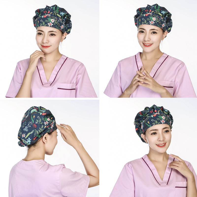 1PC Delicate Printing Sweat Absorbing Cotton Working Hat Protector for Kitchen Cleaning Operating Room (Orchid) - Image 2