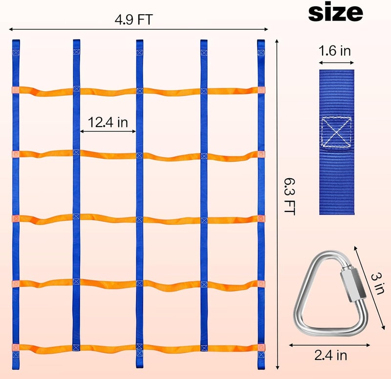 TOPNEW Climbing Net for Kids Outdoor, Portable Ninja Cargo Net Rope Ladder Monkey Bars for Ninja Slackline, Jungle Gyms, Swing Set, Warrior Style Obstacle Courses for Outdoor Treehouse - Image 2