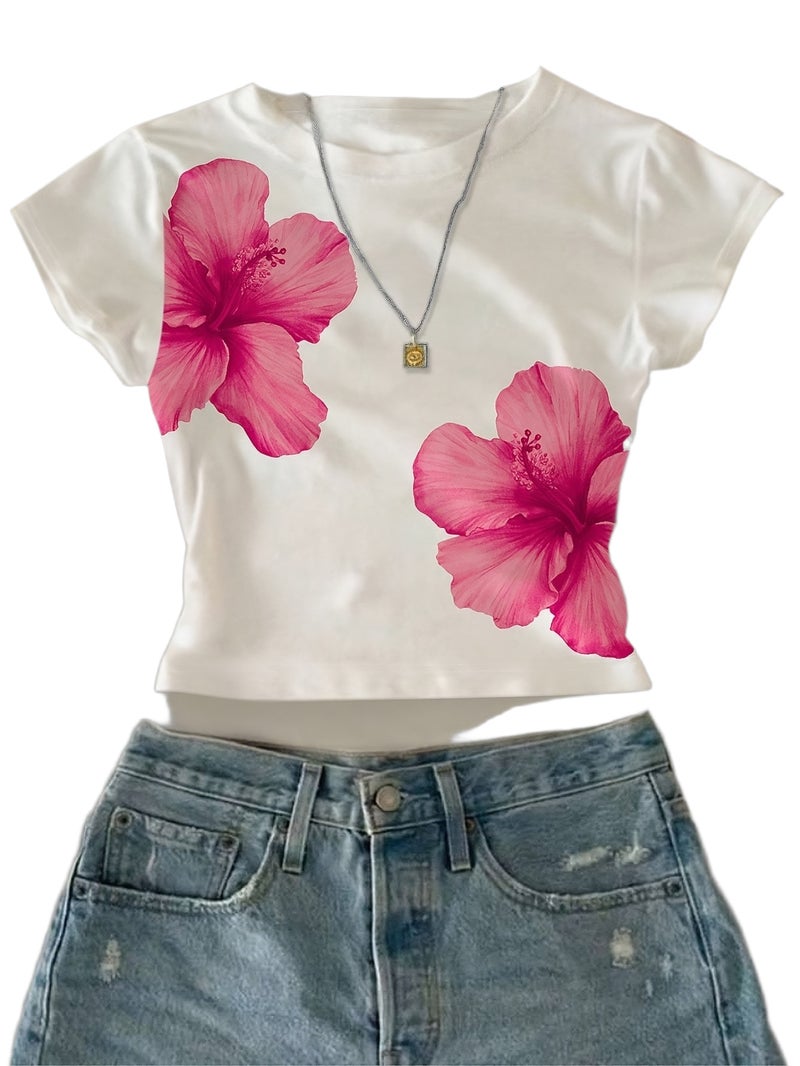 Solid Color Short Printed Short - Sleeved T - Shirt - White / XS - Image 1