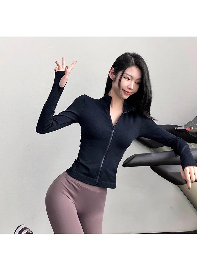 Generic - Handsome zipper stand collar sports top stretch windproof yoga clothes womens running fitness jacket slim slimming jacket Light purple - Image 1