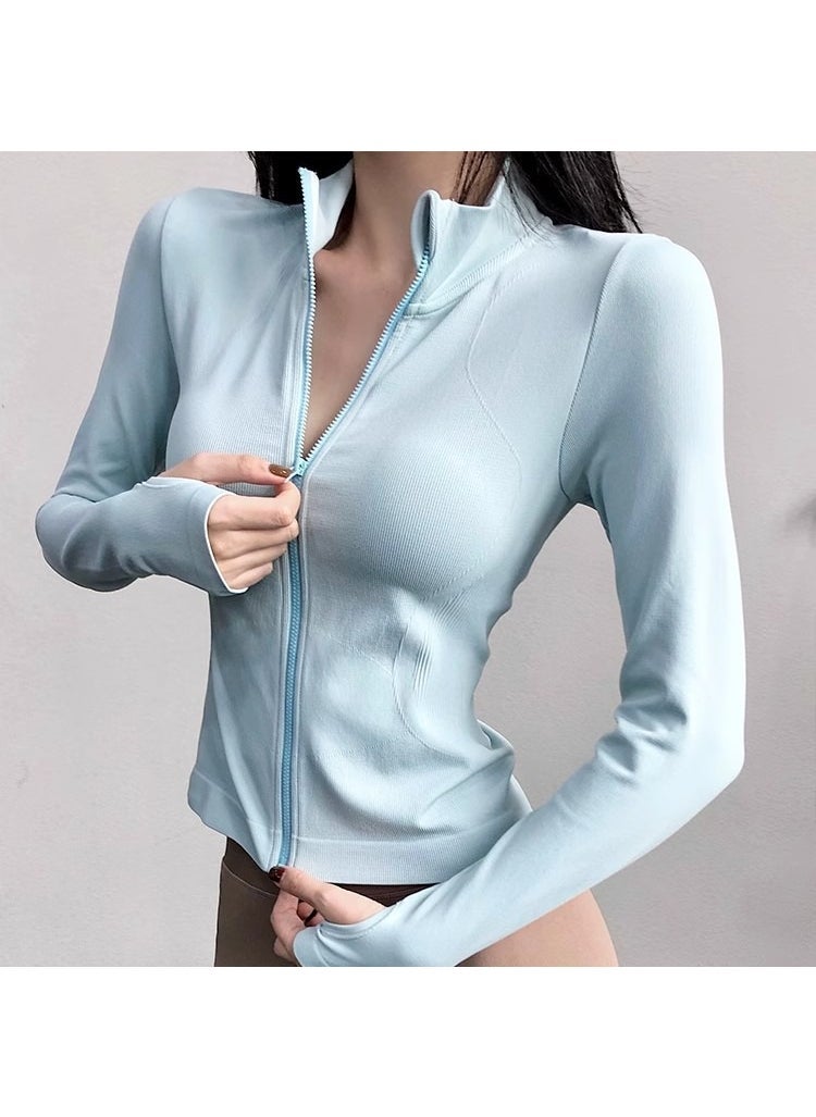 Generic - Handsome zipper stand collar sports top stretch windproof yoga clothes womens running fitness jacket slim slimming jacket Light purple - Image 1