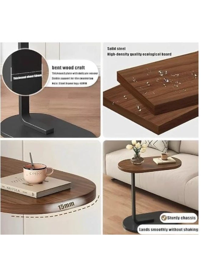 Small side table, C-shaped wooden sofa table with a metal frame, simple modern coffee table for living room, bedroom, and small spaces - Image 4