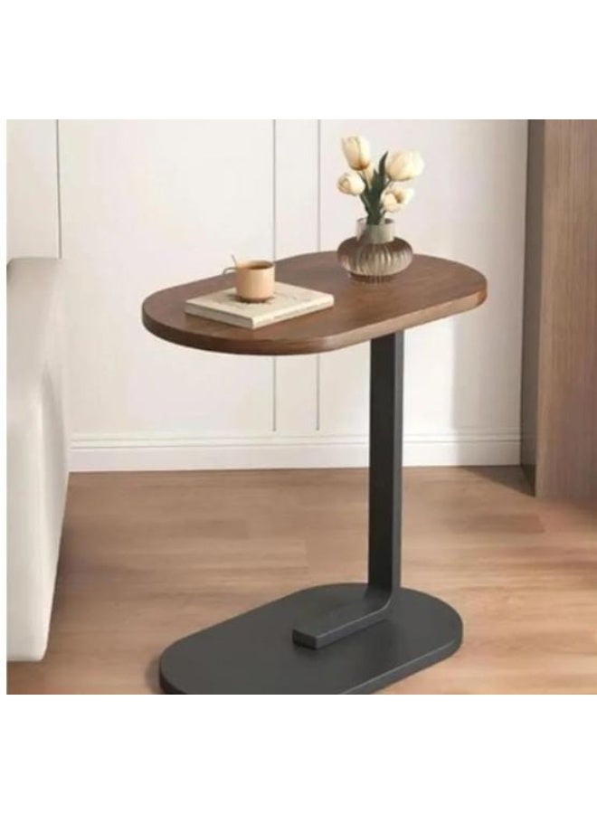 Small side table, C-shaped wooden sofa table with a metal frame, simple modern coffee table for living room, bedroom, and small spaces - Image 1