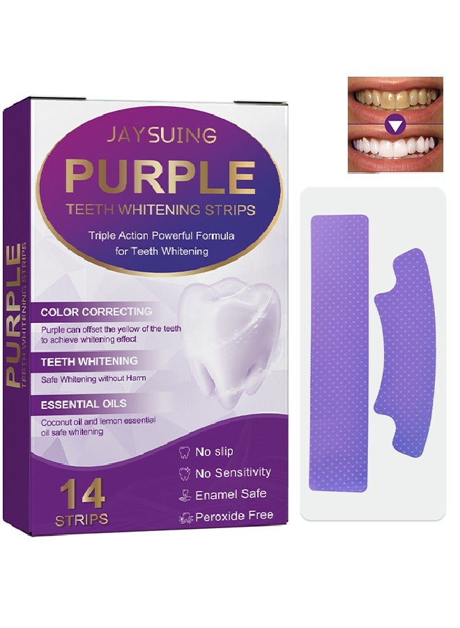 جايسوينغ Vشرائط تبييض الأسنان الأرجواني ، 7 علاجات شرائط تبييض الأسنان - محلول خال من البيروكسيد للتبييض اللطيف وإزالة البقع العميقة - مثالي للأسنان الحساسة - يتضمن 14 شريطا - Image 1