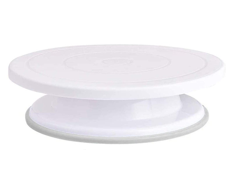 SILENCIO Cake Turntable Revolving Cake Decorating Stand 360 Rotating 28 cm Plastic White - Image 1