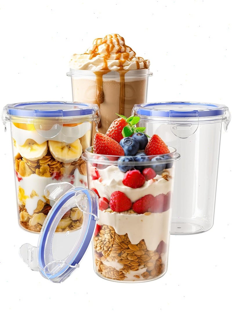 يواوليتي 4 عبوات من حاويات الشوفان الليلية مع أغطية ، حاوية دقيق الشوفان ، برطمانات شوفان مانعة للتسرب سعة 16 أونصة ، خالية من البيسفينول أ ، قابلة لإعادة الاستخدام ، حاوية تخزين طعام بلاستيكية محمولة لدقيق الشوفان والزبادي والحساء والحبوب والحليب والمزيد - Image 1