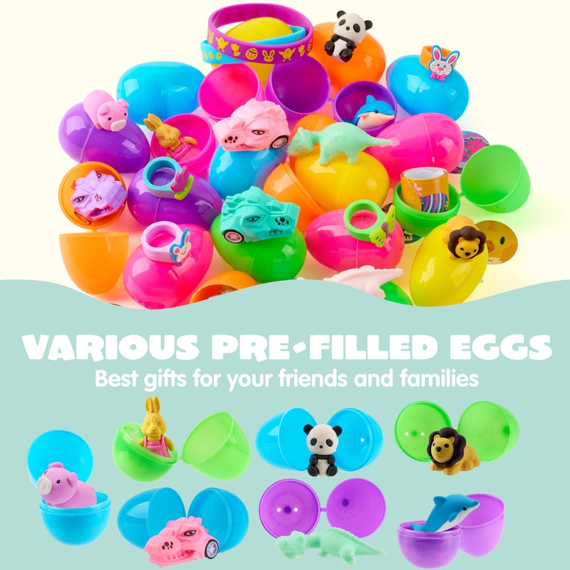 JOYIN 100 Pcs Prefilled Easter Eggs With Assorted Toys Plus Stickers Inside, Stuffed Eggs with Diverse toys for Easter Egg Hunt, Kids Basket Stuffers Fillers, Party Favors, Classroom Prize Supplies - Image 5