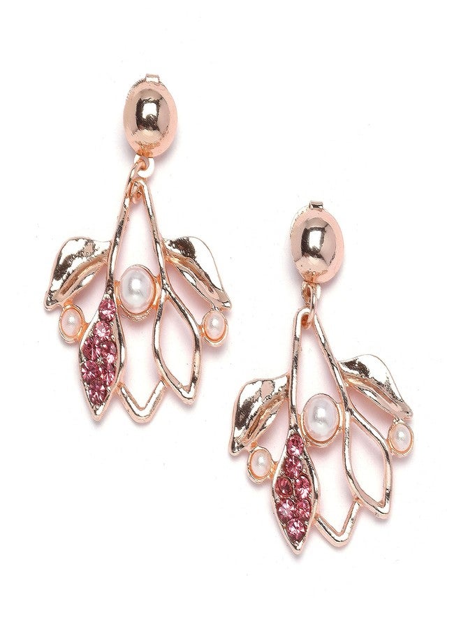 KENNICE Rose Gold-Plated Cubic Zirconia & White Pearls Studded Necklace With Earrings Jewellery Set For Girls and Women - Image 4