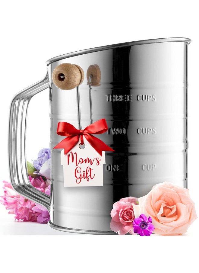 Bellemain Bellemain 3 Cup Flour Sifter for Baking Fine Mesh Rotary Hand Crank with Loop Agitator for Quick Sifting, Flour Sifter Stainlees Steel  - Image 1