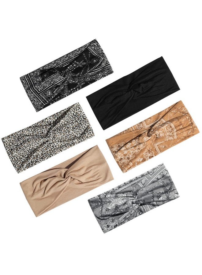 Artilady 6 Pack Boho Headbands for Women - Wide Bandana Headband Non Slip Stretchy Cheetah Paisley Print Turban Headwarp Twisted for Girls - Image 1
