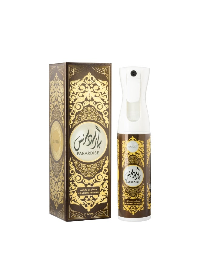 Hamidi Paradise Air & Fabric Freshener Spray 320ml – Citrus, Pear, Pineapple, Vanilla & Musk Fragrance, Long-Lasting Odor Neutralizer for Home, Office, Curtains & Upholstery - Image 1
