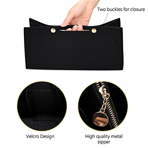 LEXSION Felt Purse Organizer Insert,Handbag Organizer with Detachalbe Zipper Pocket for ONTHEGO GM,3 Size 8034 Black Large - Image 4
