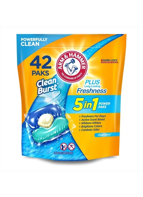 Clean Burst 5-in-1 Laundry Detergent Power Paks, High Efficieny (HE), 42 Count