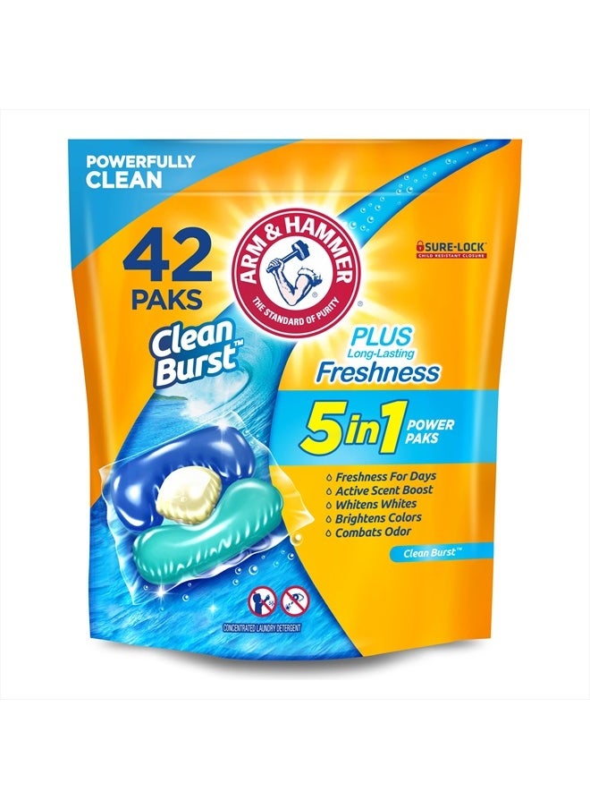 Arm & Hammer - Clean Burst 5-in-1 Laundry Detergent Power Paks, High Efficieny (HE), 42 Count - Image 1