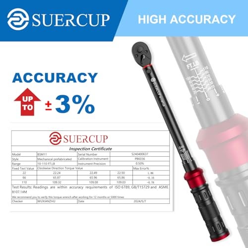 SUERCUP 3/8-inch Drive Torque Wrench - 10-110 ft.lb/13.6-149.2Nm, Dual-Direction Adjustable 72 Tooth Click Torque Wrench for Bicycle, Moto and Car Maintenance - Image 2