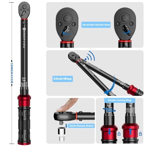 SUERCUP 3/8-inch Drive Torque Wrench - 10-110 ft.lb/13.6-149.2Nm, Dual-Direction Adjustable 72 Tooth Click Torque Wrench for Bicycle, Moto and Car Maintenance - Image 4