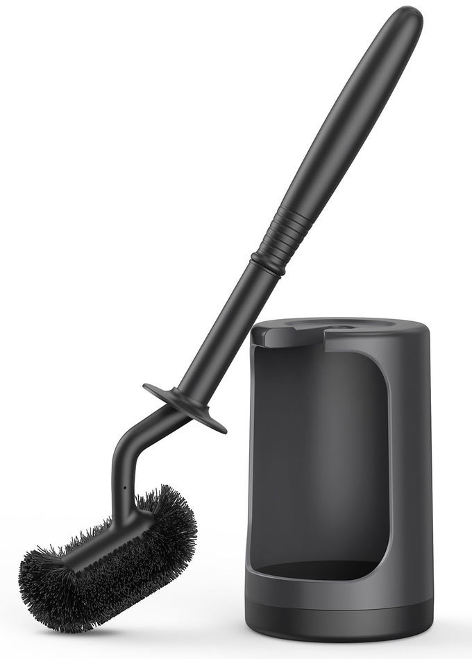 TOILET BOWL BRUSH HOLDER SET CURVED DESIGN WITH HOLDER FOR DEEP CLEANING UNDER RIM COMPACT HIDDEN SCRUBBER FOR SMALL SPACE MODERN RV BATHROOM ACCESSORIES BLACK