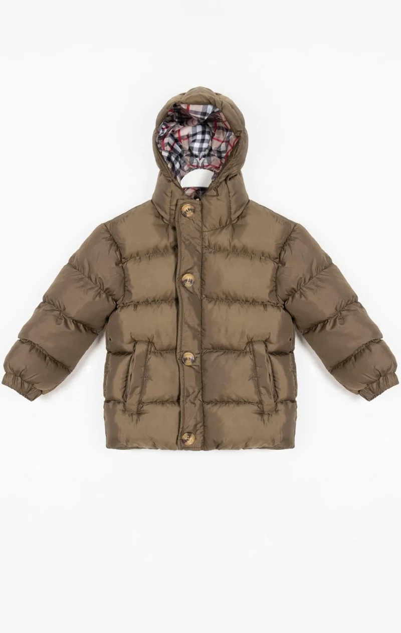 Zepkids Hooded Long Sleeve Buttoned Zippered Hooded Long Sleeve Khaki Color Boy's Coat
