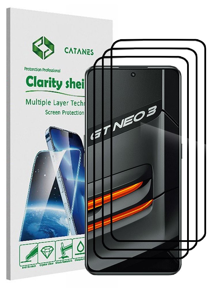 CATANES 3 Pack For Realme GT Neo 3 Screen Protector Tempered Glass Full Glue Back - Image 1