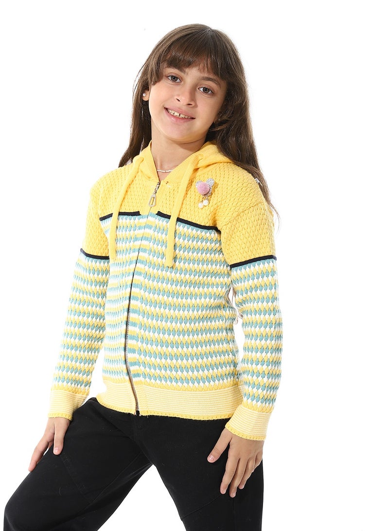 Girls Hooded Neck Long Sleeve Knitted Sweater