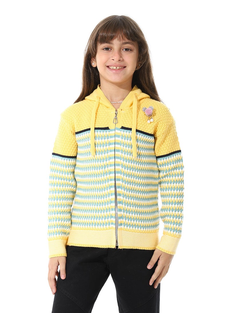 Girls Hooded Neck Long Sleeve Knitted Sweater