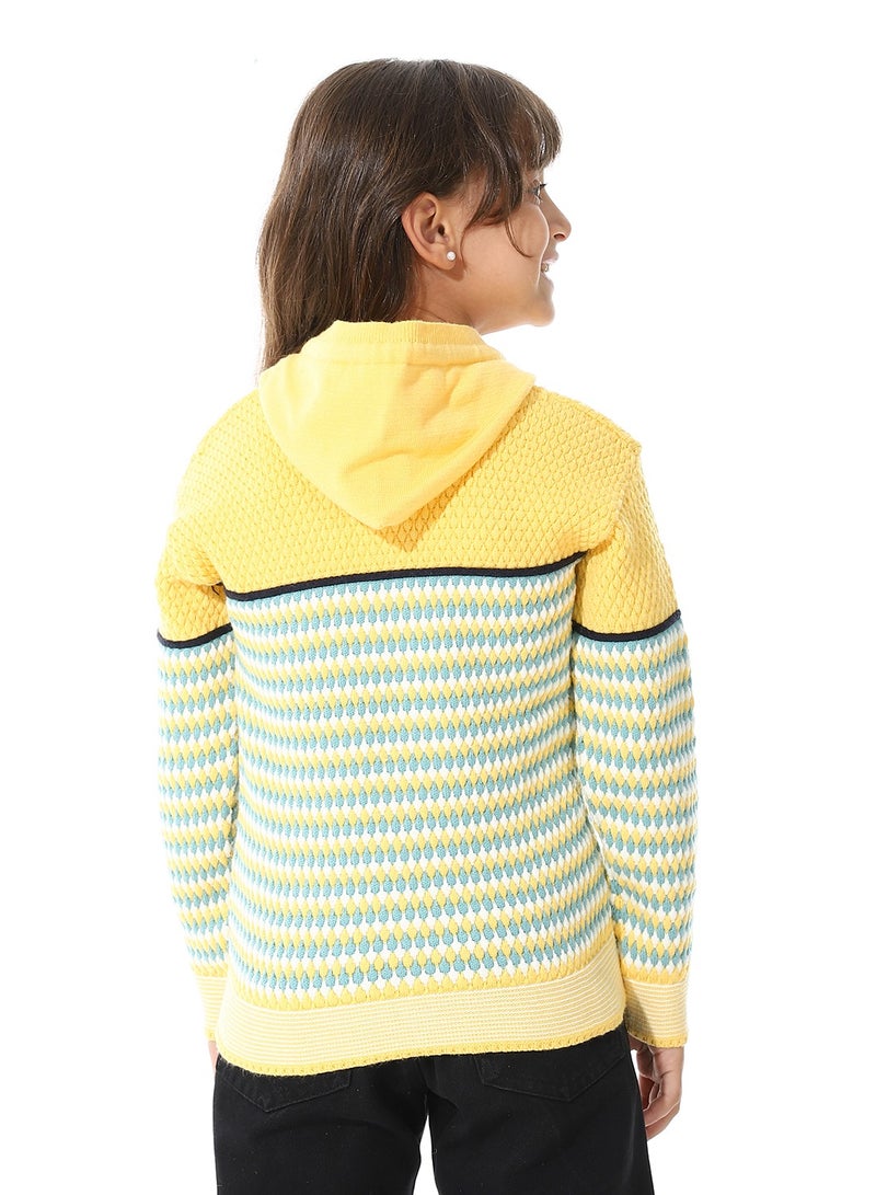 Girls Hooded Neck Long Sleeve Knitted Sweater