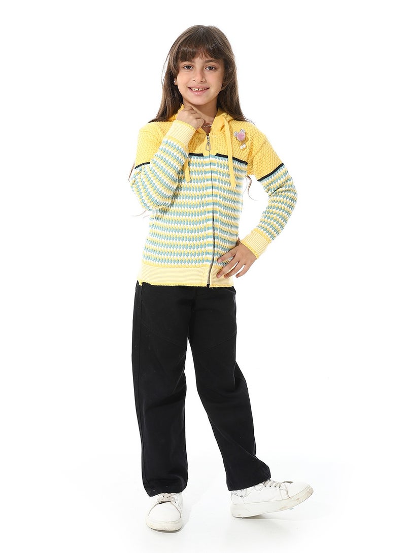 Girls Hooded Neck Long Sleeve Knitted Sweater