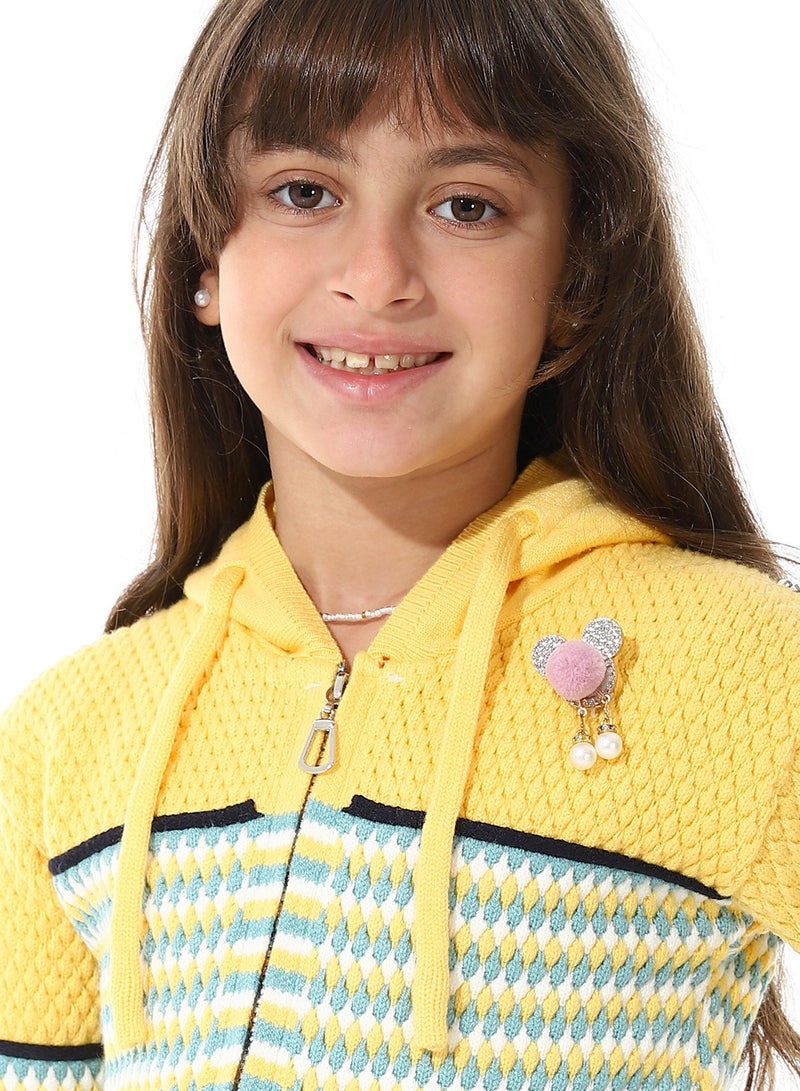 Girls Hooded Neck Long Sleeve Knitted Sweater
