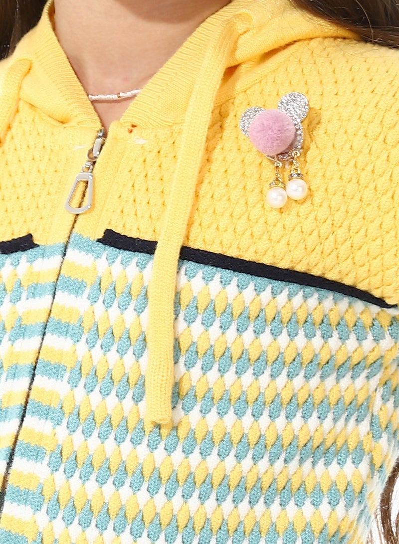 Girls Hooded Neck Long Sleeve Knitted Sweater