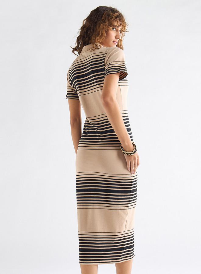 سبلاش فيڤ فستان بولو مخطط بأكمام قصيرة - Image 3