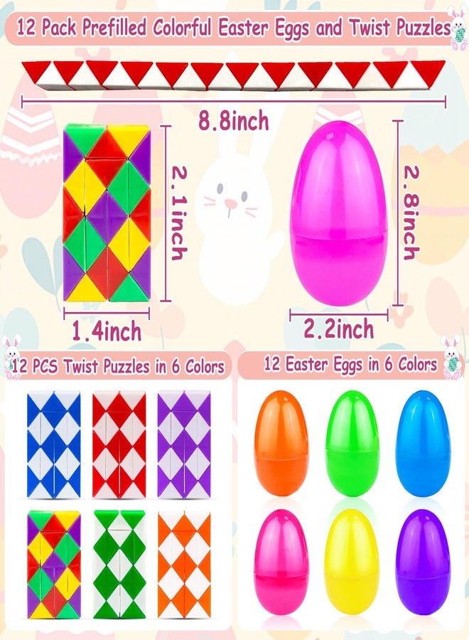 AMENON 12 Pack Pre-Filled Easter Eggs with Snake Cubes Twist Puzzle Toys, Easter Basket Stuffers Fillers Gifts Stress Relief Fidget Toys for Teens Kids Basket Essential Egg Hunt Party Favor Classroom Reward - Image 2