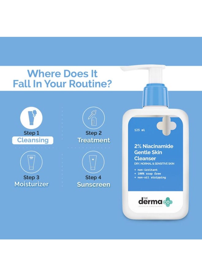 THE derma Co منظف البشرة اللطيف 2% نياسيناميد من ديرما كو للبشرة الحساسة والجافة والعادية - 125 مل غير مهيج | خالٍ من الصابون بنسبة 100% | لا يزيل الزيوت | ينظف المكياج بلطف - Image 5